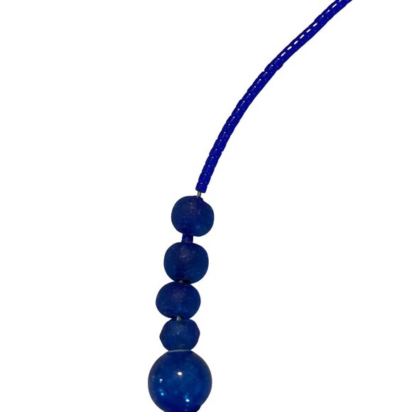 Handmade Blue Beaded Memory Wire Necklace With Glass & Crystal Beads - Picture 7 of 10